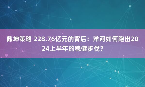 鼎坤策略 228.76亿元的背后：洋河如何跑出2024上半年的稳健步伐？