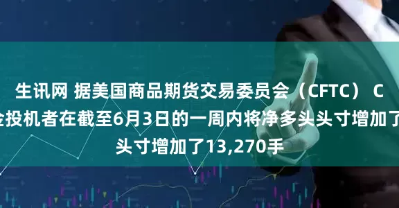 生讯网 据美国商品期货交易委员会（CFTC） COMEX黄金投机者在截至6月3日的一周内将净多头头寸增加了13,270手