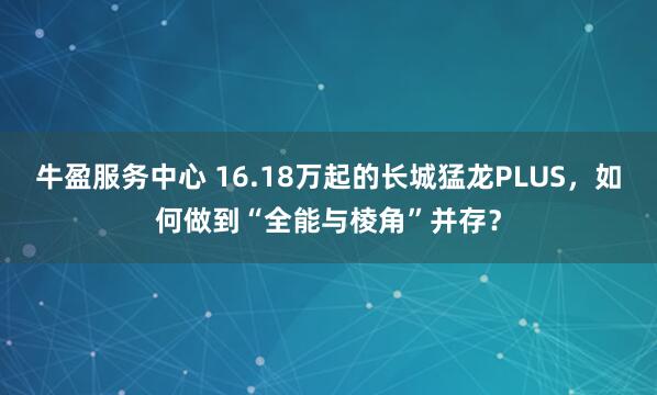 牛盈服务中心 16.18万起的长城猛龙PLUS,如何做到“全能与棱角”并存?